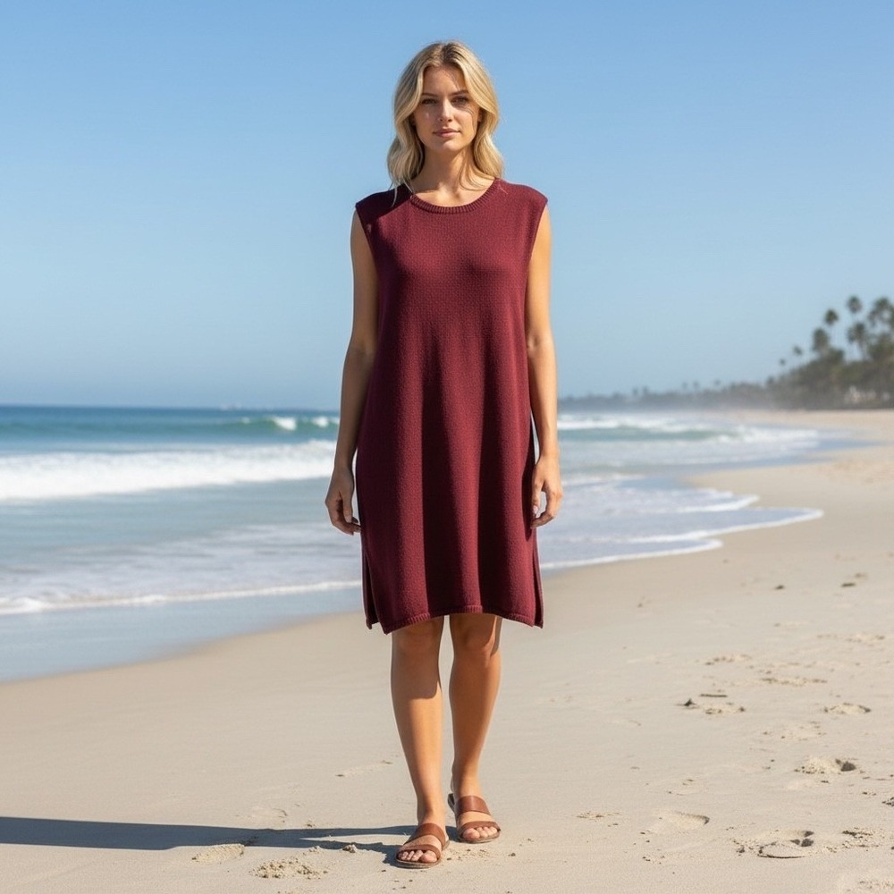 Free People FP Beach NEW Pomegranate Wine Red Knit Swim Cover Dress Coastal L